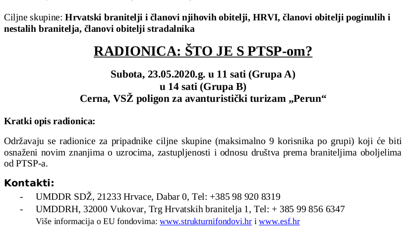 Najava 2. radionice: "Što je s PTSP-om?"